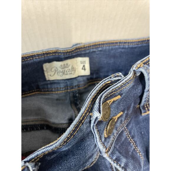 Royalty For Me 2 Button High Rise Blue Denim Rolled Cuff Jeans Womens Size 4 - Picture 3 of 7